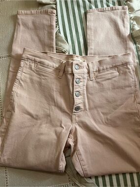 High-Rise Light Pink Women's Jeans with Button Fly